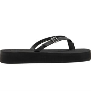 Stuart Weitzman Black Thong Sandals w/ SW Crystal Details